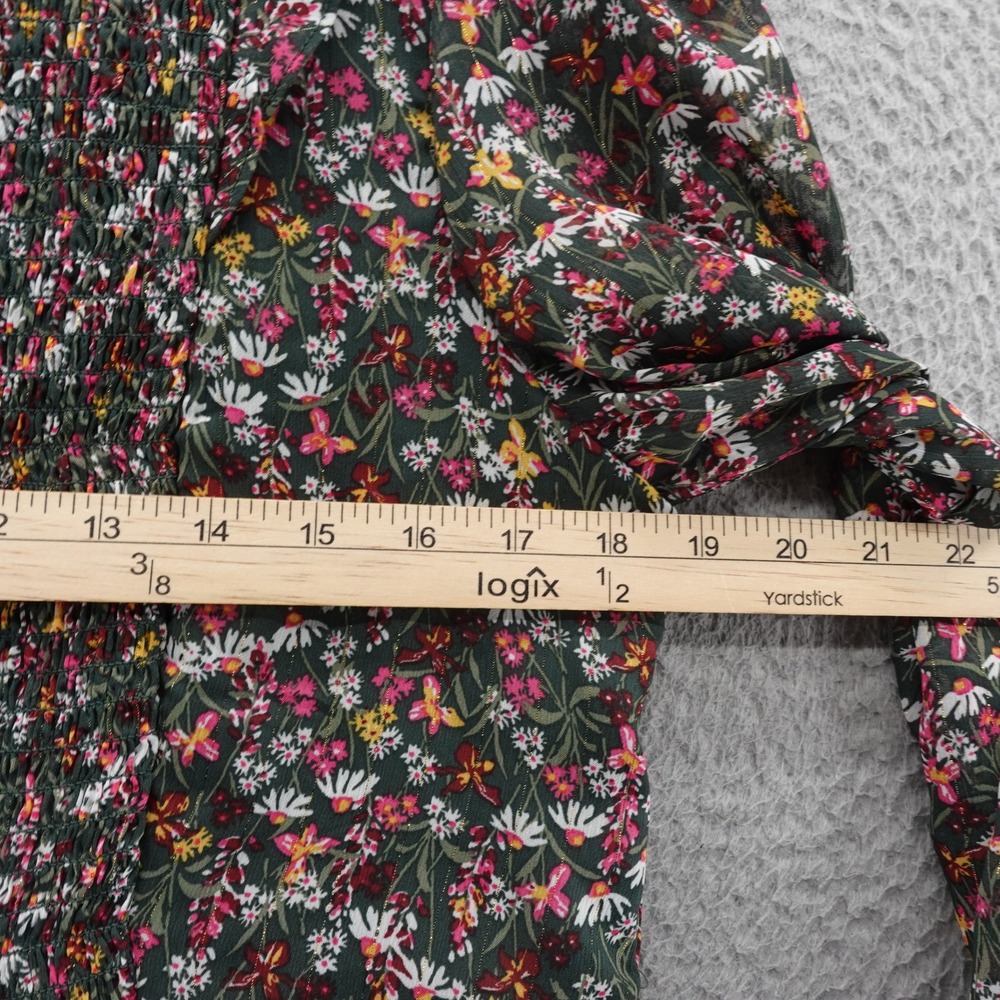 Draper James RSVP Smocked Dress Floral Midi Large Green Pink Metallic Womens - Picture 6 of 15